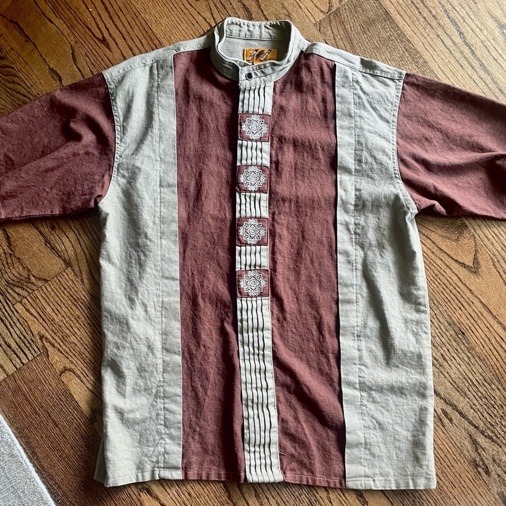 Brown and Tan Casual Button Down Shirt with Unique Design